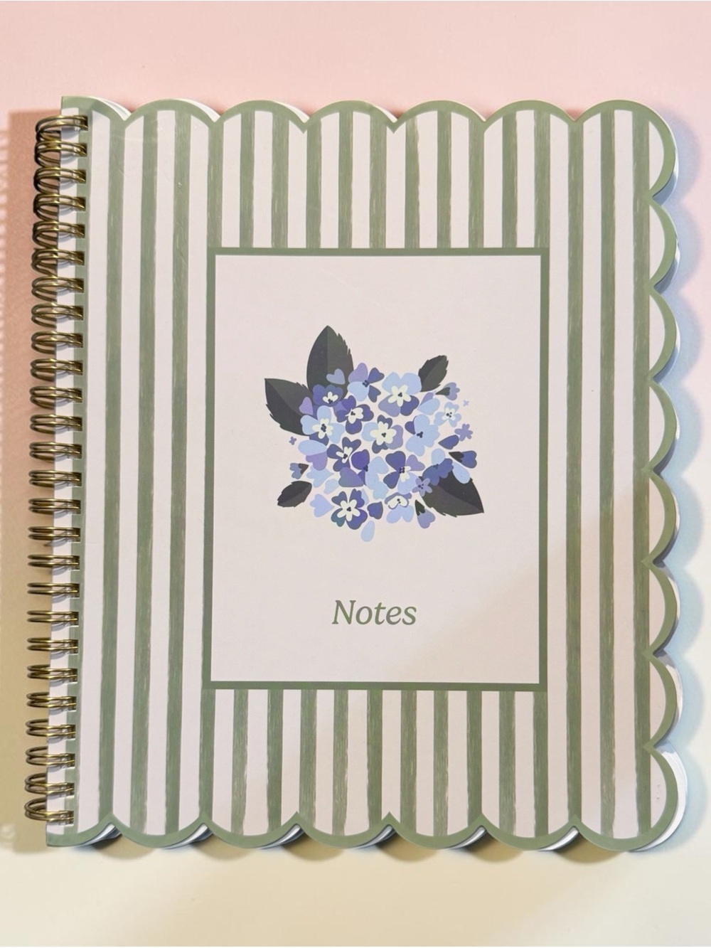 Lady Jayne Floral Scalloped Spiral Notebook Green Stripe Notes Journal 208 Pages